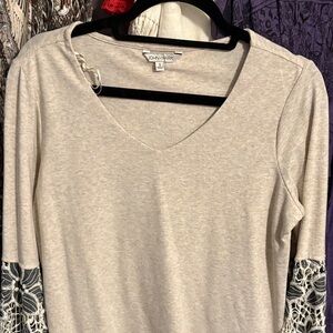 John Mark Cream Lace Sleeve Long Sleeve Top